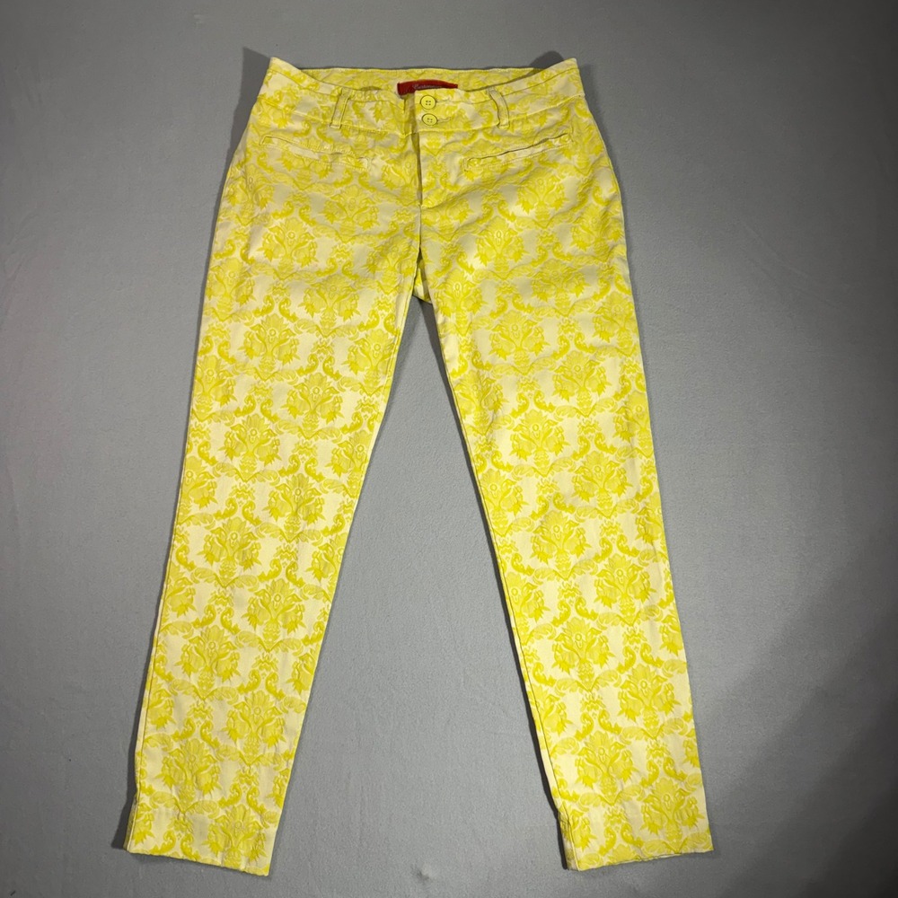 Cartonnier Damask Jacquard Ankle Pants Womens 4 Yellow Regencycore